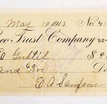1913 Kineo Trust Company Bank Check E.A. Sampson Dover Maine Signed 4123... - $371.80 MXN 1913 Kineo Trust Company Bank Check E.A. Sampson Dover Maine Signed 4123... - $371.80 MXN