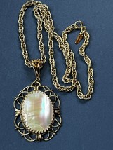 Whiting &amp; Davis Marked Thick Goldtone Twist Chain w Large Iridescent Oval in - £11.69 GBP