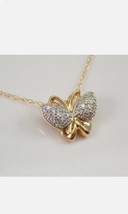14k Yellow Gold Plated 0.20Ct Round Simulated Diamond Butterfly Pendant Necklace - £69.86 GBP