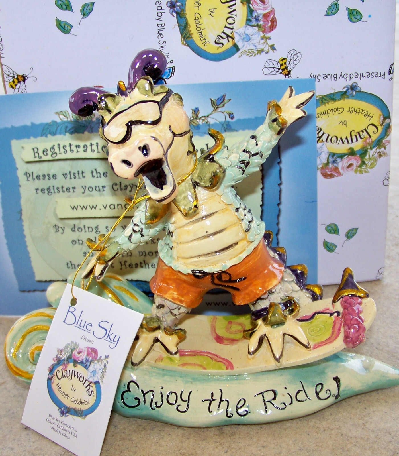 Blue Sky Clayworks Dragon Enjoy the Ride! Surfer Surfing Ceramic Figurine 5.5" L Item image 2