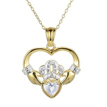 0.50Ct Brillante Corte Corazón Moissanita Claddagh Colgante 925 Cadena Plata Ley - £110.17 GBP