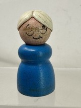 Fisher Price Wood Vtg 60&#39;s Bell Shaped Little People Old Lady Grandma Blue - £9.43 GBP