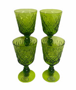 Set of 4 Zrike Brands Teardrop Pressed Glass Green Goblets 12 oz - $54.92 CAD