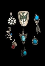Navajo Sterling Silver Turquoise Multi Stone Pendant Charm Resale Lot 001 - £176.93 GBP