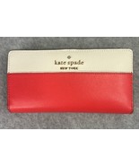 Kate Spade Red Ivory &amp; Blue Leather Color Zip Around Accordion Wallet - £25.44 GBP