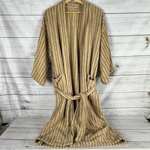 Vintage TJ Lawford Men&#39;s Tan Navy Blue Striped Terry Cotton Robe Bathrob... - $49.99