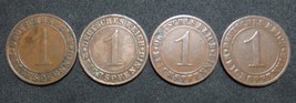 GERMANY 1 REICHSPFENNIG 4 COINS 1927 A - G  WEIMAR RARE LOT XF - $37.11