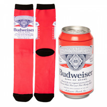 Budweiser King of Beers Label Crew Socks In Beer Can Gift Packaging Red - $14.99