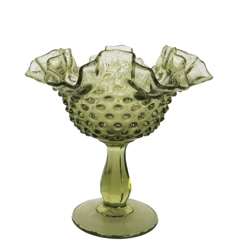 Vintage Fenton spring green hobnail pattern ruffled edge pedestal compote dish - $39.99