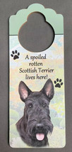 Wood Sign Doorknob Hanger A Spoiled Scottish Terrier Spaniel Lives Here - £7.17 GBP