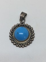 Vintage Sterling Silver 925 Blue Turquoise Pendant - £23.50 GBP