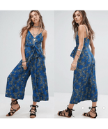 Free People Hot Tropics Blue Floral Wide Leg Capri Jumpsuit Front Tie $1... - €30,89 EUR