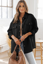 Black Solid Textured Flap Pocket Buttoned Shacket - $24.05