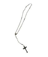 Vintage White Glass Bead Rosary Catholic Necklace Silver Tone Crucifix R... - $16.20