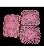 Vintage Hand Made Set of 3 Pink Rectangular Crochet Cotton Lace Doilies ... - $14.82