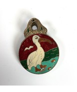 Vintage Greece Heavy Brass Enamel Large Paper Clip Bird Seagull Ocean 2.5”D - $300.96 MXN