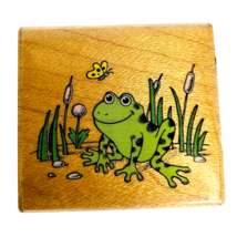 Vintage Hero Arts Friendly Frog On Shore Butterfly Cattails Rubber Stamp B222 - £7.96 GBP