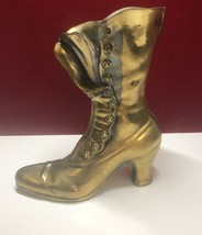 Vintage Antique Cast Iron /Brass High Heel Display Art Vase Boot 9.5”H X 9” L - $22.43