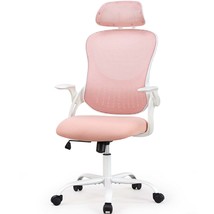 Pink Office Chair: Ergonomic Swivel Chair with Lumbar Support &amp; Headrest - $72.99