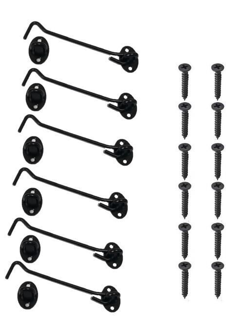 6 Pack 6&quot; Stainless Steel Lock Hook &amp; Eye Latch Doors Gate Cabinet Black... - $14.49