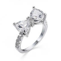 Crystal &amp; Cubic Zirconia Silver-Plated Bow Ring - £10.38 GBP