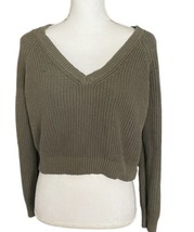 Forever 21 Cropped Long Sleeve Sweater Olive Green Cotton Size Small - £10.07 GBP