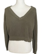 Forever 21 Cropped Long Sleeve Sweater Olive Green Cotton Size Small - £10.11 GBP
