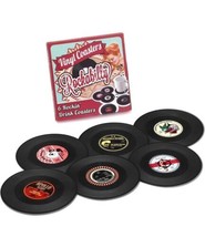 Pack Set of 6 ROCKABILLY Rockin&#39; Drink Coasters Anti-Slide Vinyl Records new - £6.05 GBP