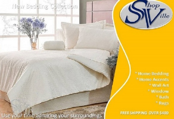 A welcome banner for Shopville Home Goods