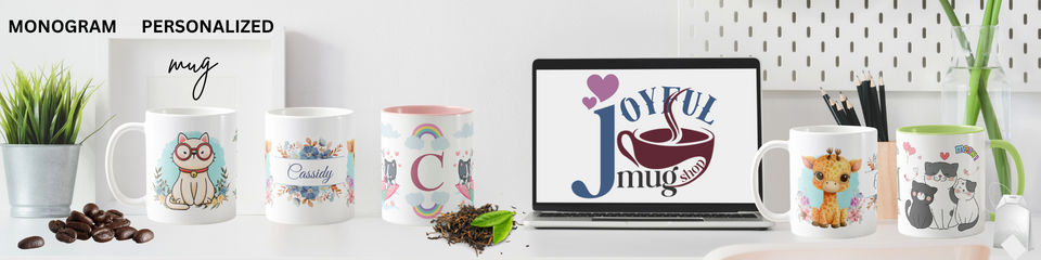 A welcome banner for Joyful Mug Shop