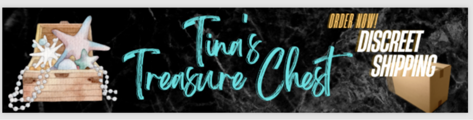 A welcome banner for Tina's Treasure Chest
