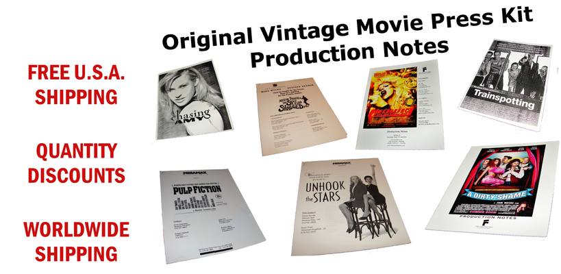 A welcome banner for Original Vintage Hollywood Movie and Motion Picture Press Kit Production Notes