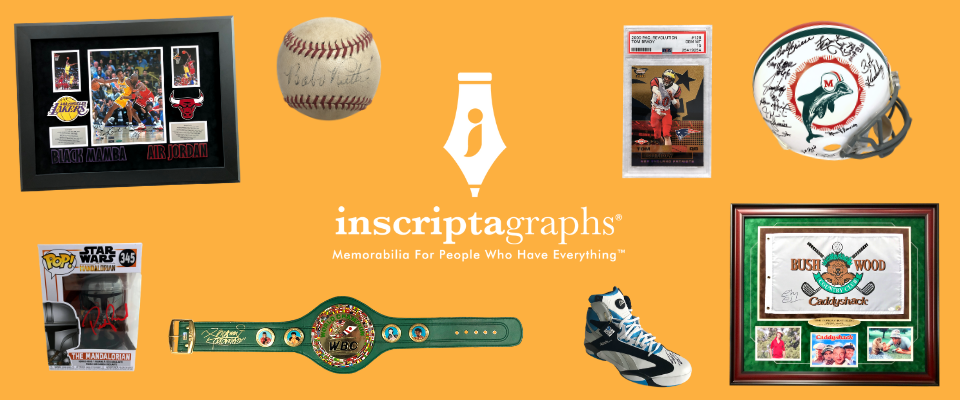 A welcome banner for inscriptagraphs Memorabilia's booth