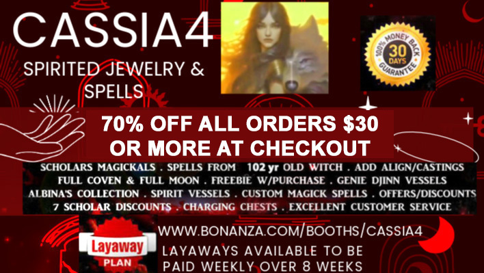 A welcome banner for Cassia4's Spirited Jewelry "Feel the Magick" Haunted Rings Spell Cast Jewelry 