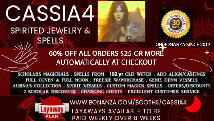 A welcome banner for Cassia4's Spirited Jewelry "Feel the Magick" Haunted Rings Spell Cast Jewelry 