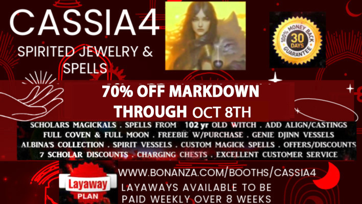 A welcome banner for Cassia4's Spirited Jewelry "Feel the Magick" Haunted Rings Spell Cast Jewelry 