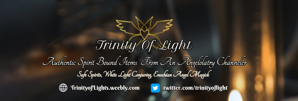 A welcome banner for TrinityofLight's Haunted Spirit Bound Jewelry & Angel Magick