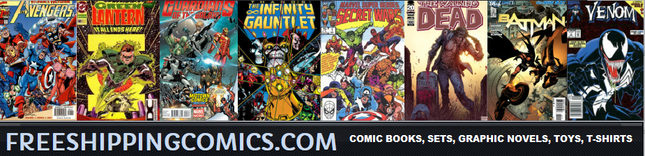 A welcome banner for Free Shipping Comics