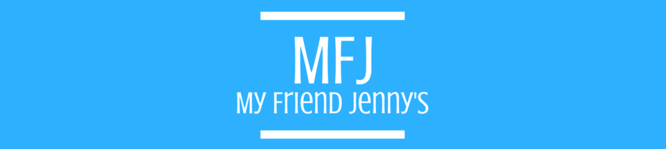 A welcome banner for My Friend Jenny's booth