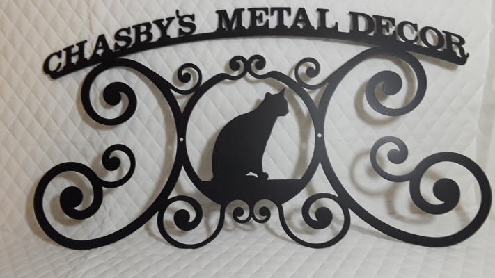 A welcome banner for Chasby's Metal Decor And More