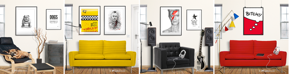 A welcome banner for Welcome to BadFishPosters - Fine Prints | Love it. Buy it. Hang it.