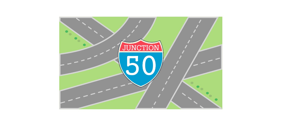 A welcome banner for Junction50's Booth