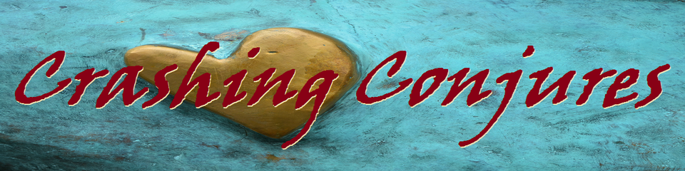 A welcome banner for Crashing Down Conjures Booth - Spirit Keeping, Divination, and Spellcraft