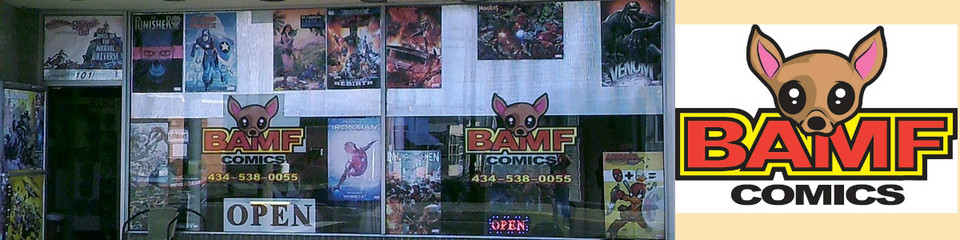 A welcome banner for Bamf_Comics's booth