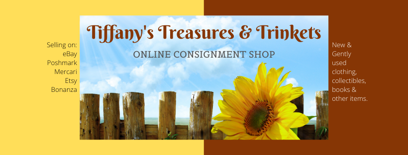 A welcome banner for Tiffany's Treasures & Trinkets booth