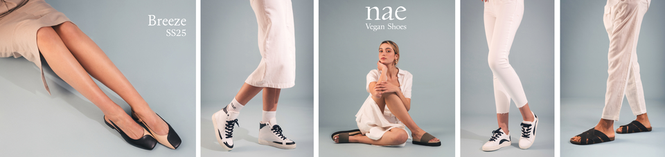 A welcome banner for NAE Vegan Shoes - Take a Walk on the Ethical Side - Since 2008