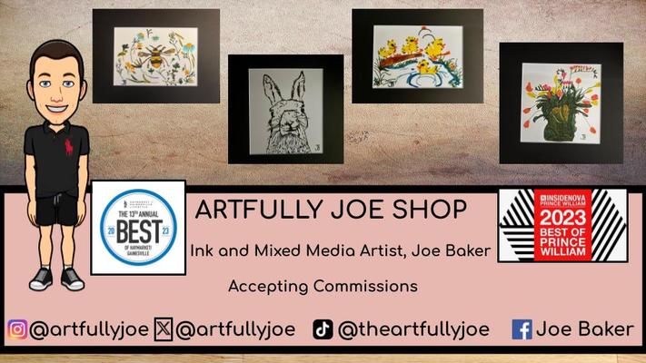 A welcome banner for ARTFULLY JOE SHOP 