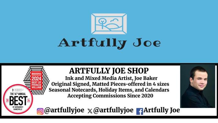 A welcome banner for ARTFULLY JOE SHOP 