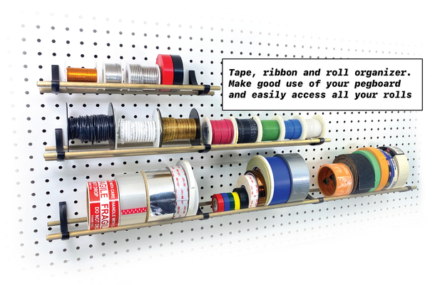 A welcome banner for Tape, ribbon and roll organizer for pegboards