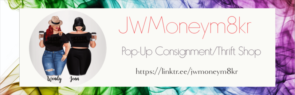 A welcome banner for JW's Pop Up Consignment/Thrift Shop